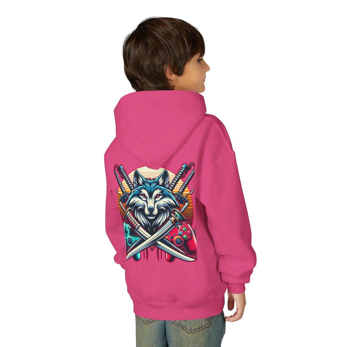 Youth blue wolf moon Hooded Sweatshirt