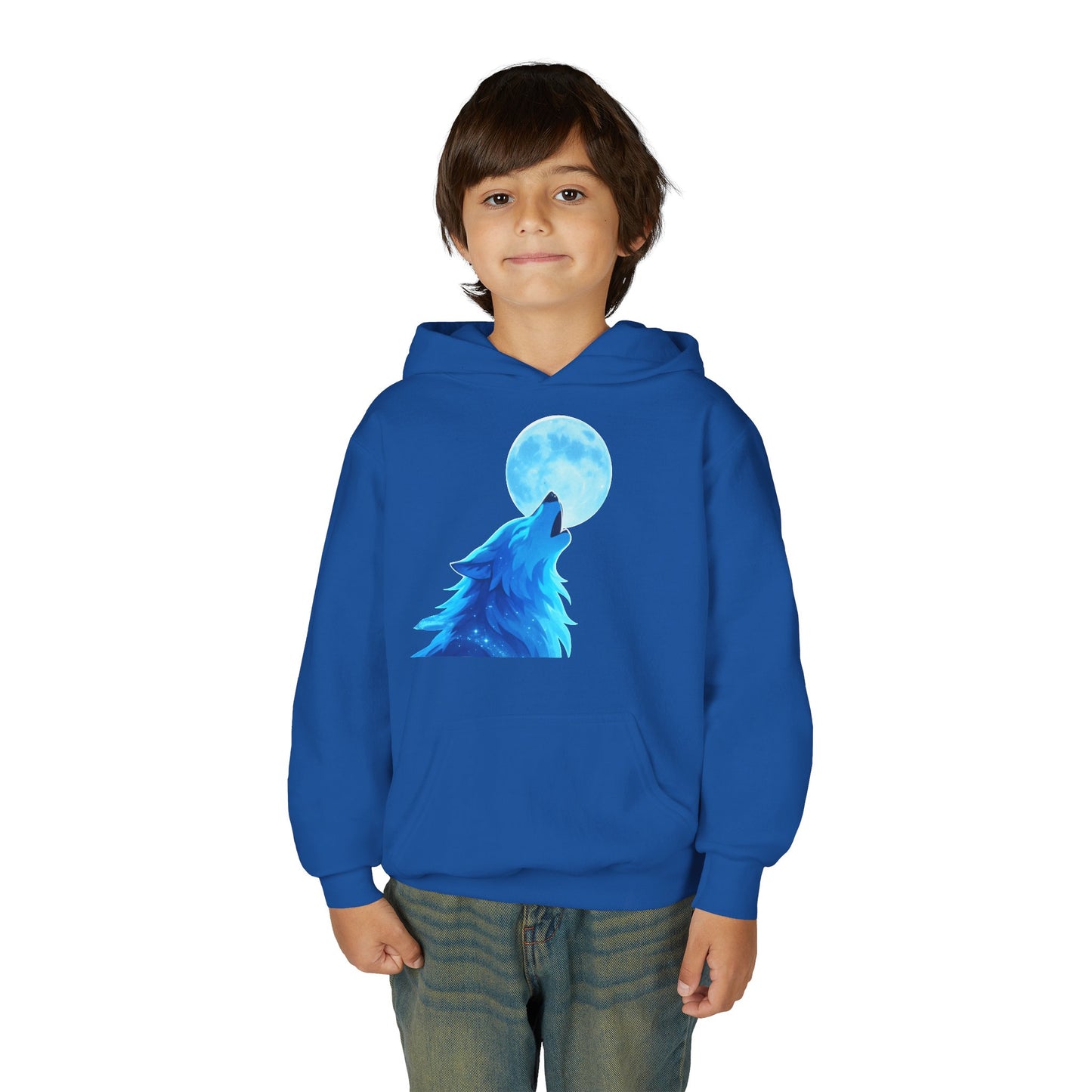 Youth blue wolf moon Hooded Sweatshirt