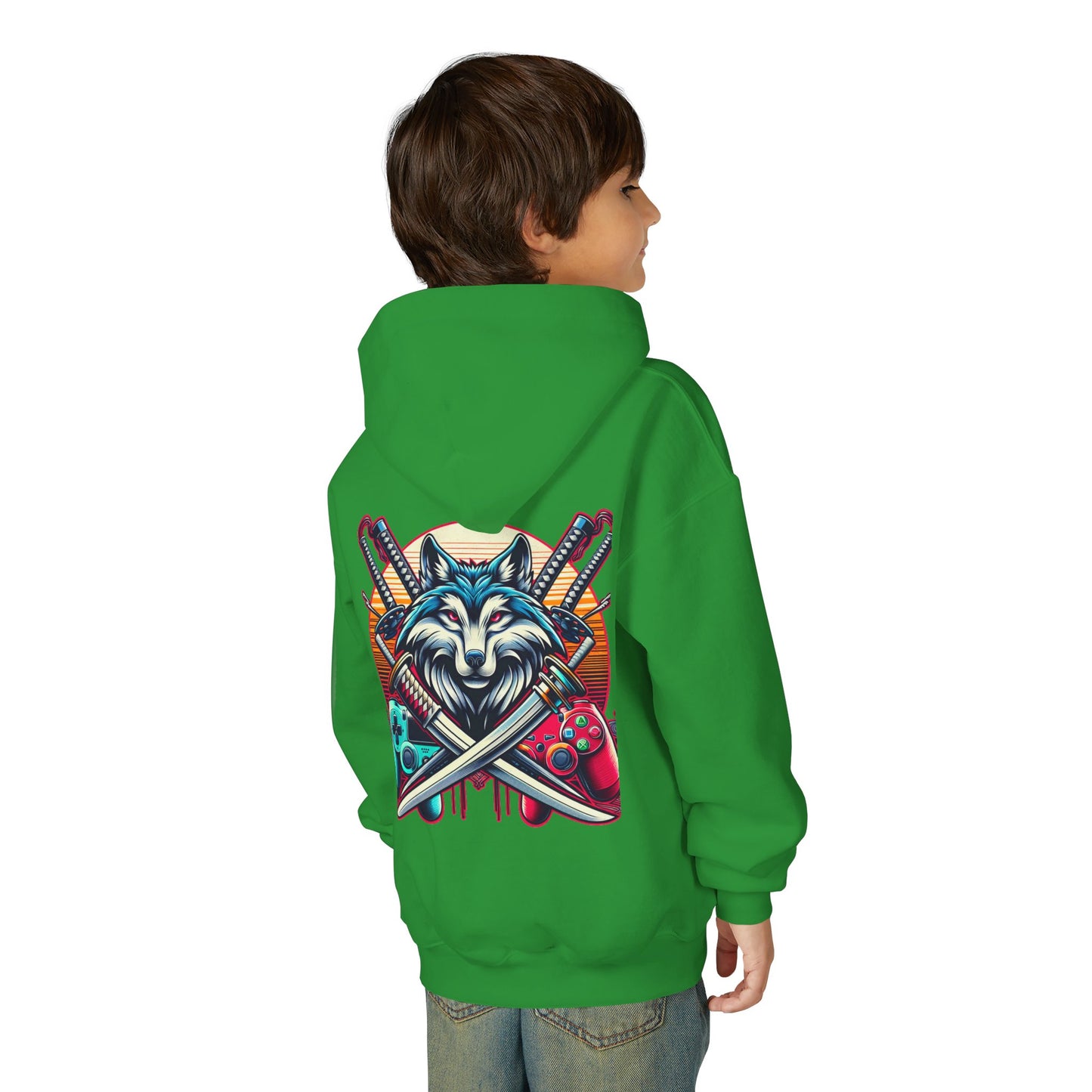 Youth blue wolf moon Hooded Sweatshirt