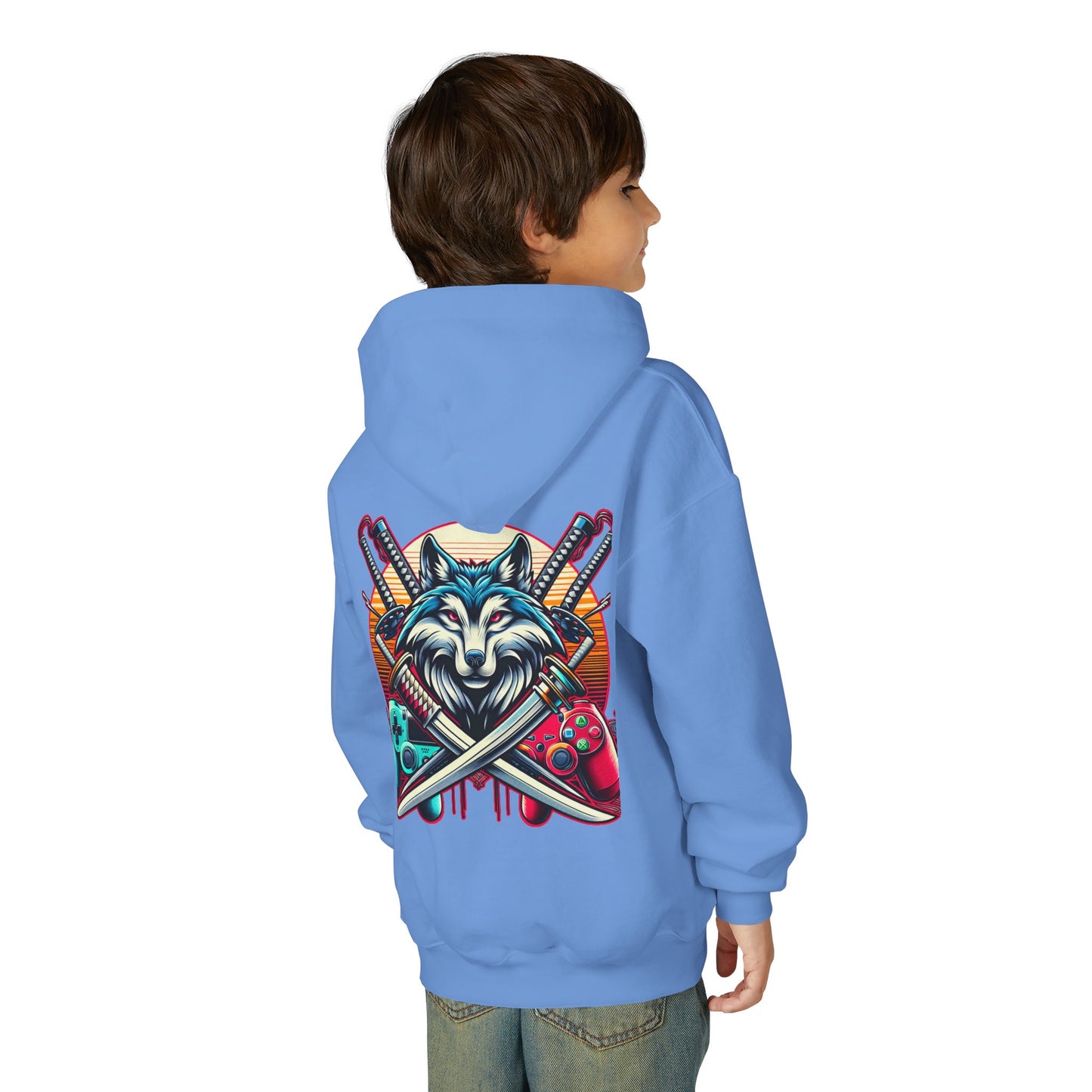 Youth blue wolf moon Hooded Sweatshirt