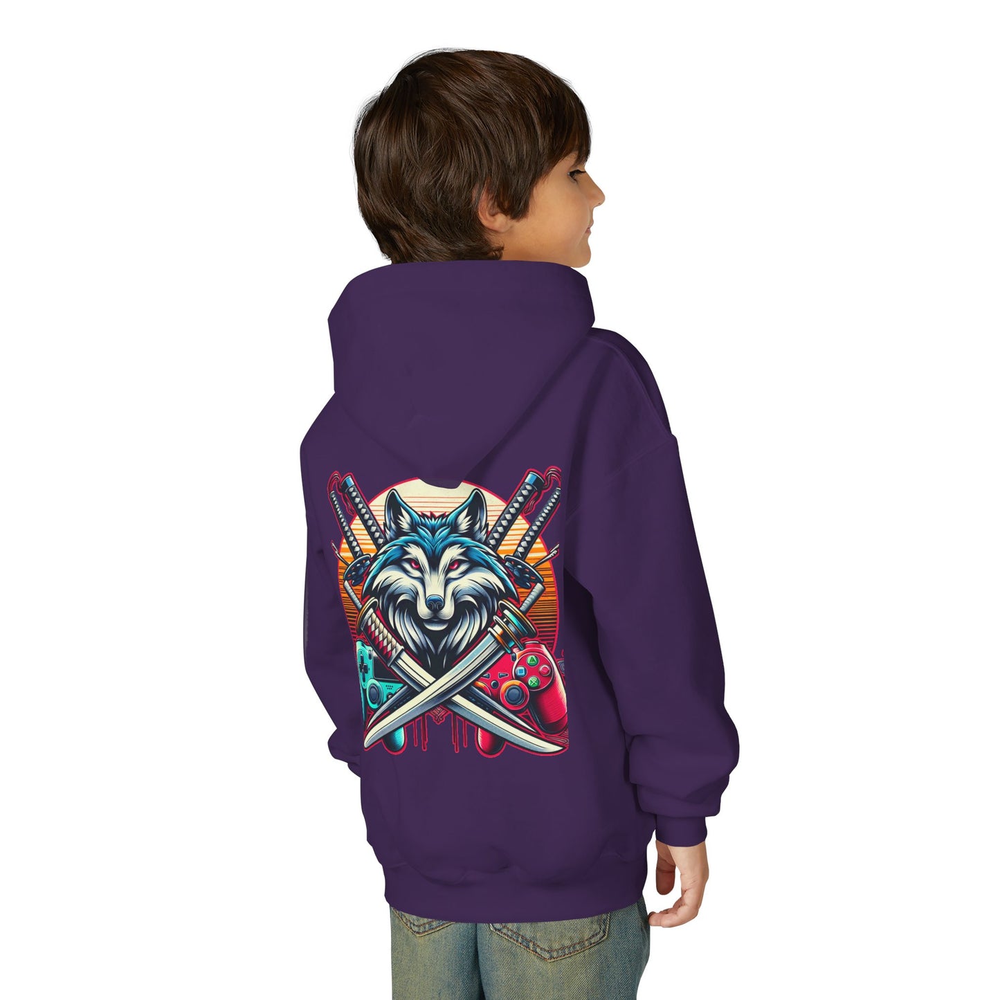 Youth blue wolf moon Hooded Sweatshirt