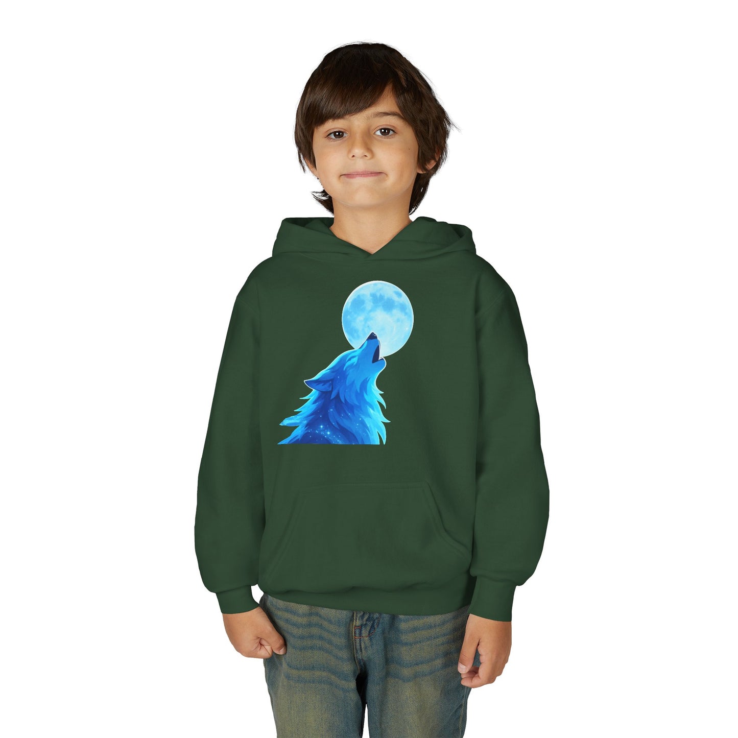 Youth blue wolf moon Hooded Sweatshirt