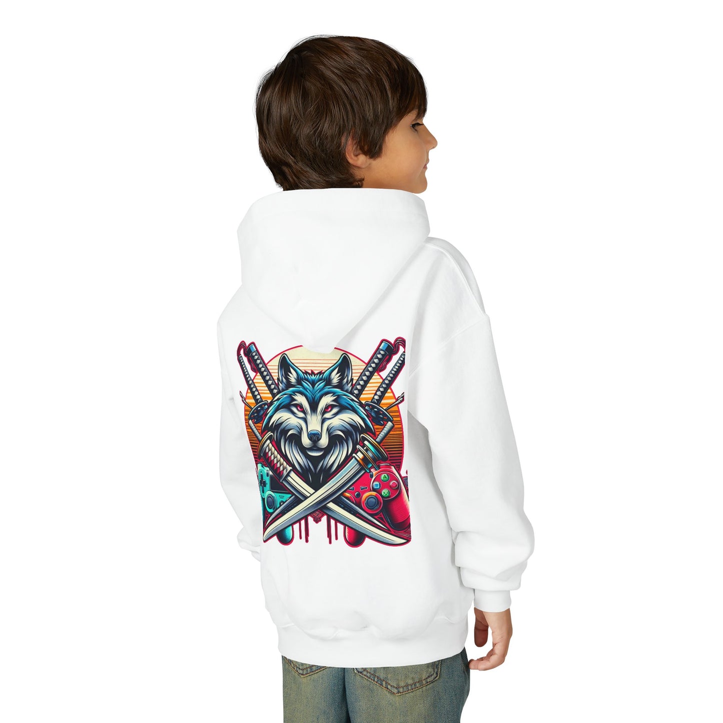 Youth blue wolf moon Hooded Sweatshirt