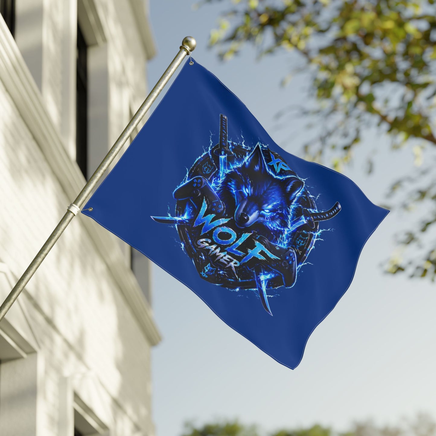 Gaming Wolf Flag — "XP Wolf Gamer" Double-Sided flag thunder wolf design