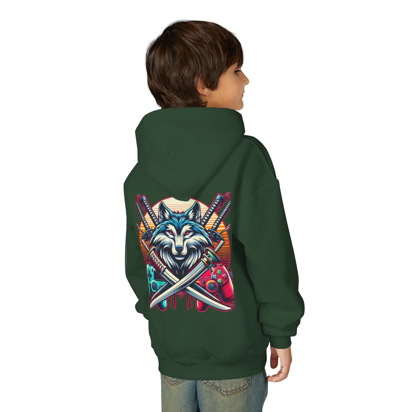 Youth blue wolf moon Hooded Sweatshirt