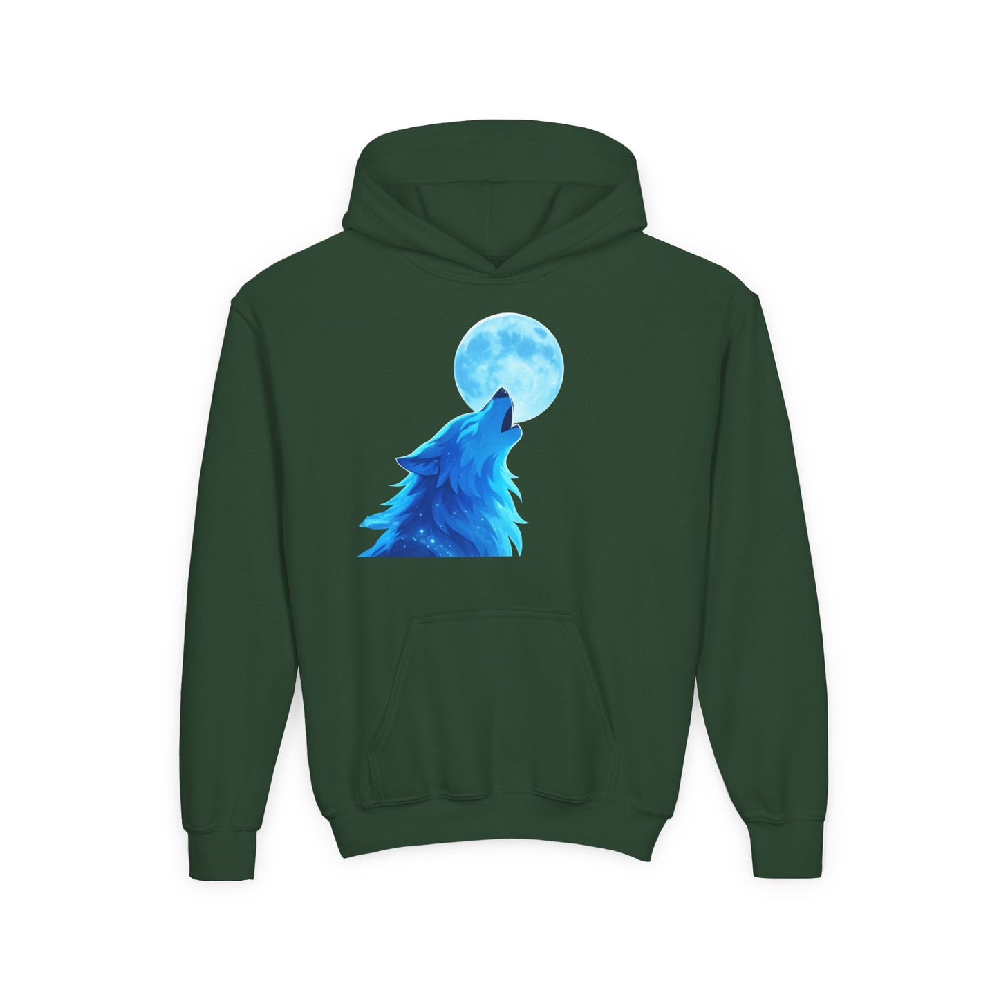 Youth blue wolf moon Hooded Sweatshirt