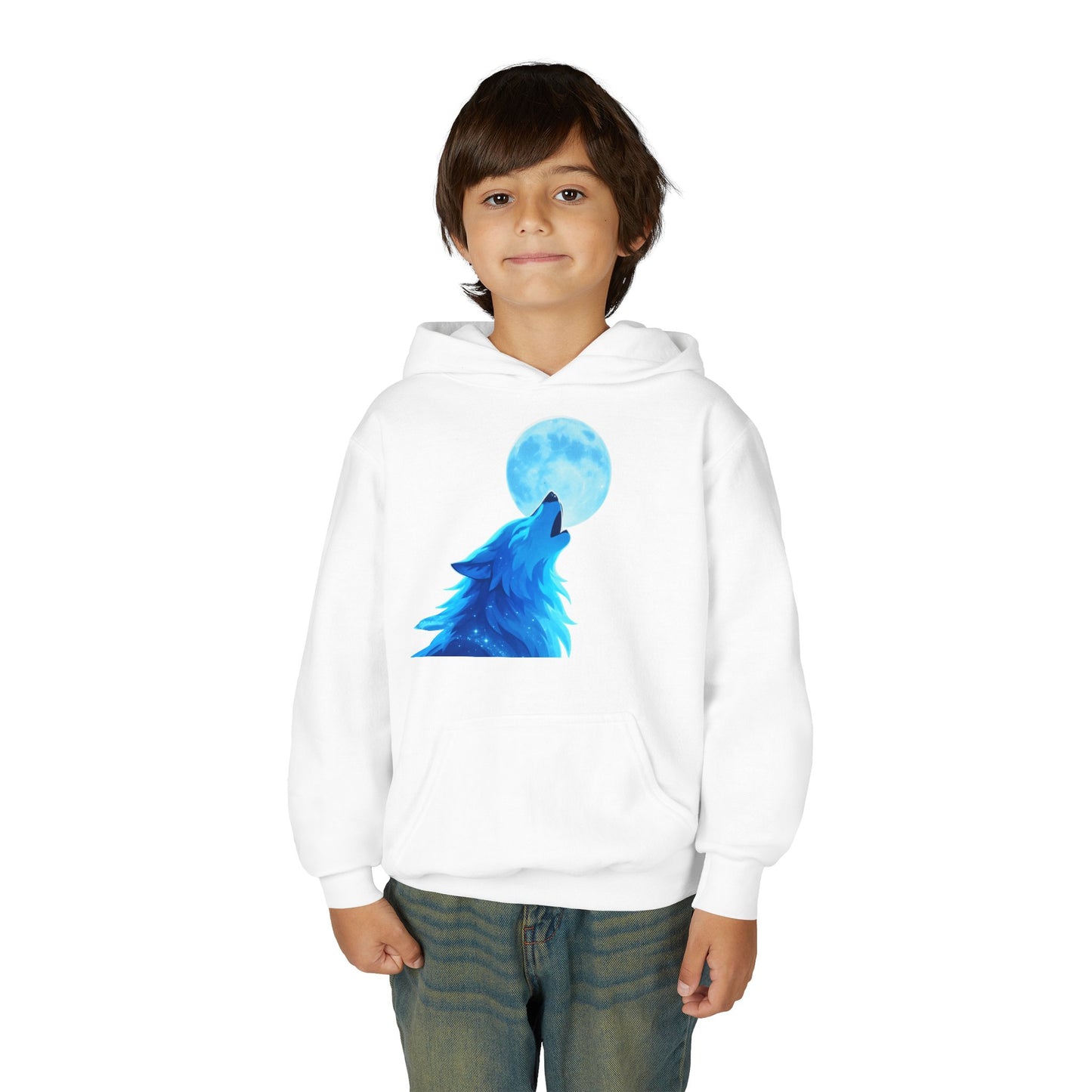 Youth blue wolf moon Hooded Sweatshirt