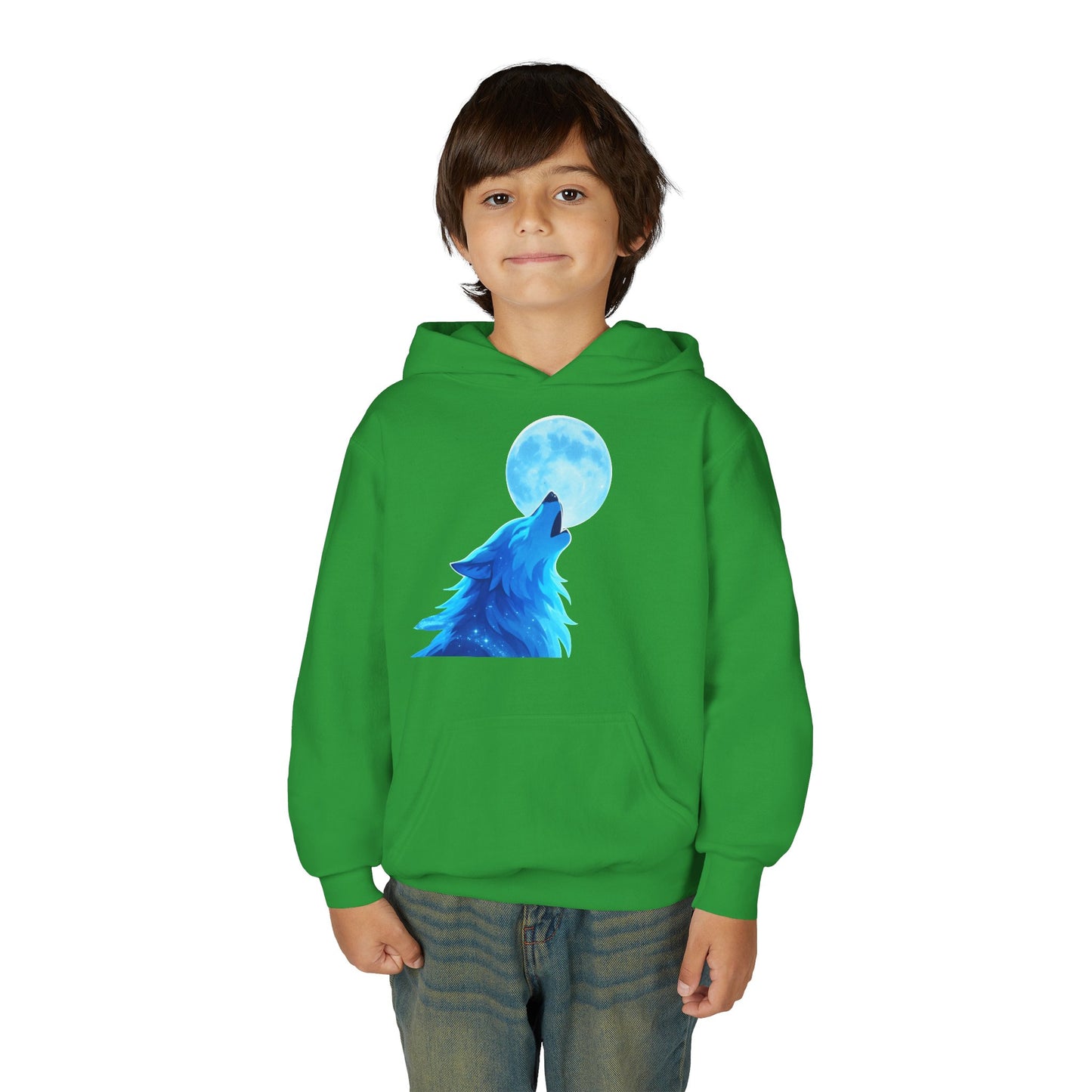 Youth blue wolf moon Hooded Sweatshirt