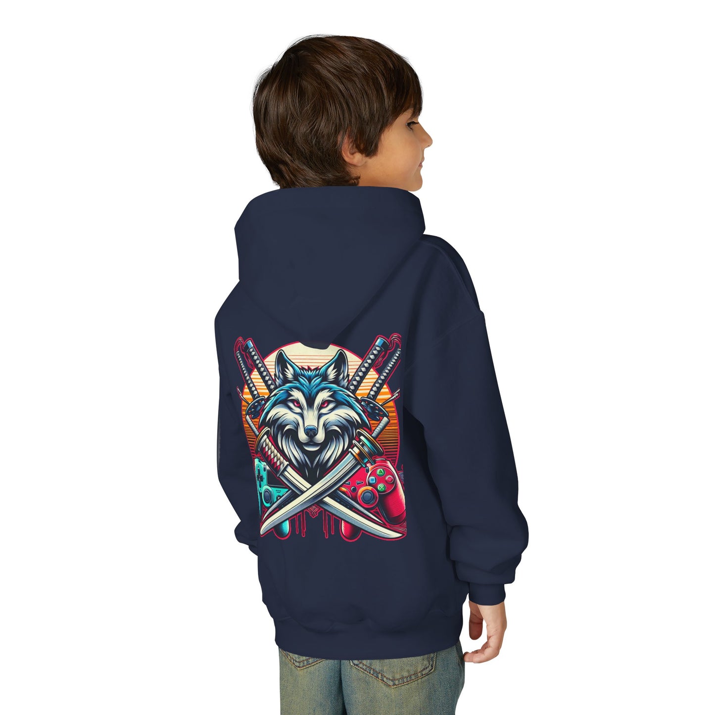 Youth blue wolf moon Hooded Sweatshirt