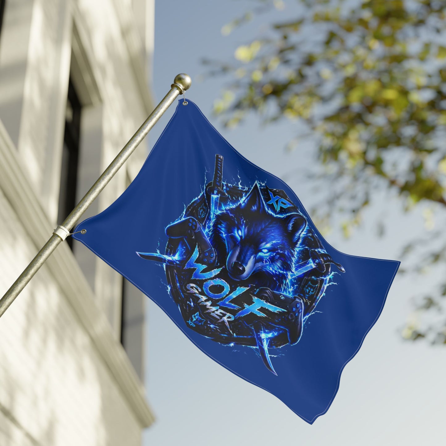 Gaming Wolf Flag — "XP Wolf Gamer" Double-Sided flag thunder wolf design