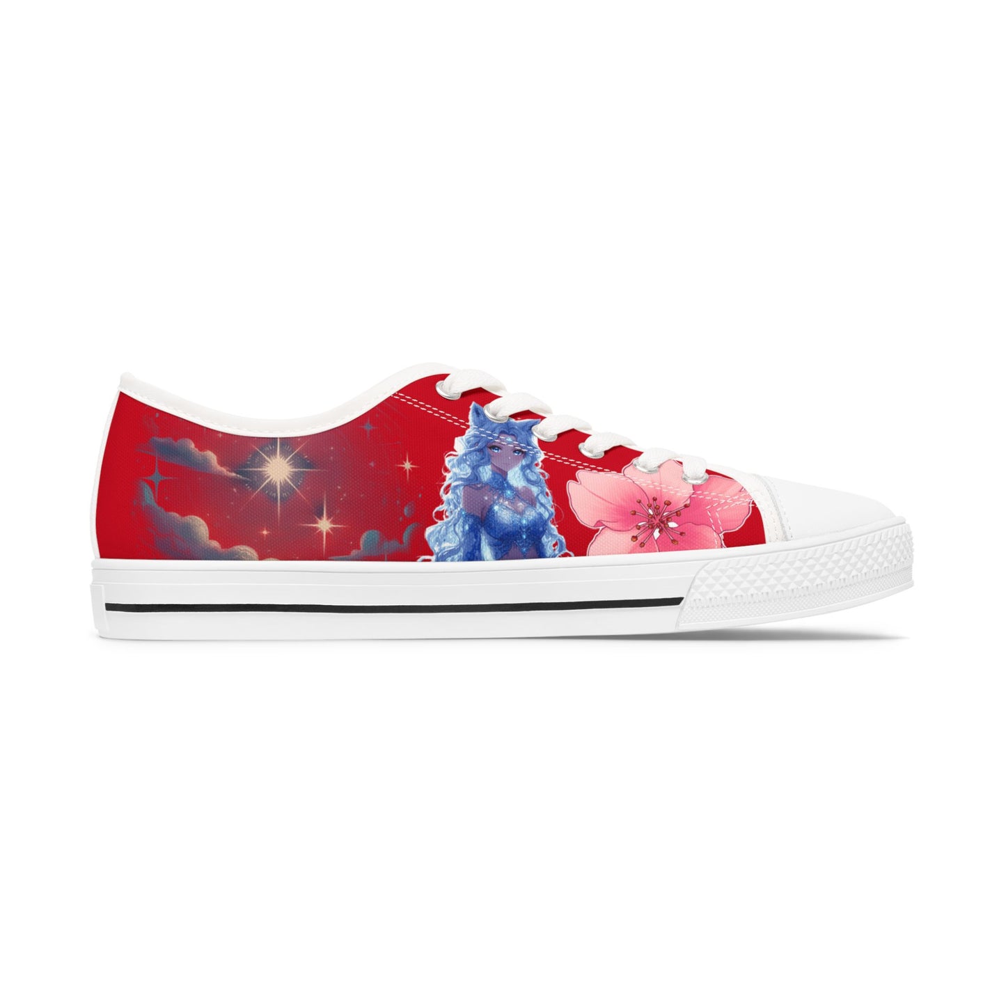 Sneakers - Cherry Blossom Blue Wolf Spirit Goddess Sparkle Star Dust