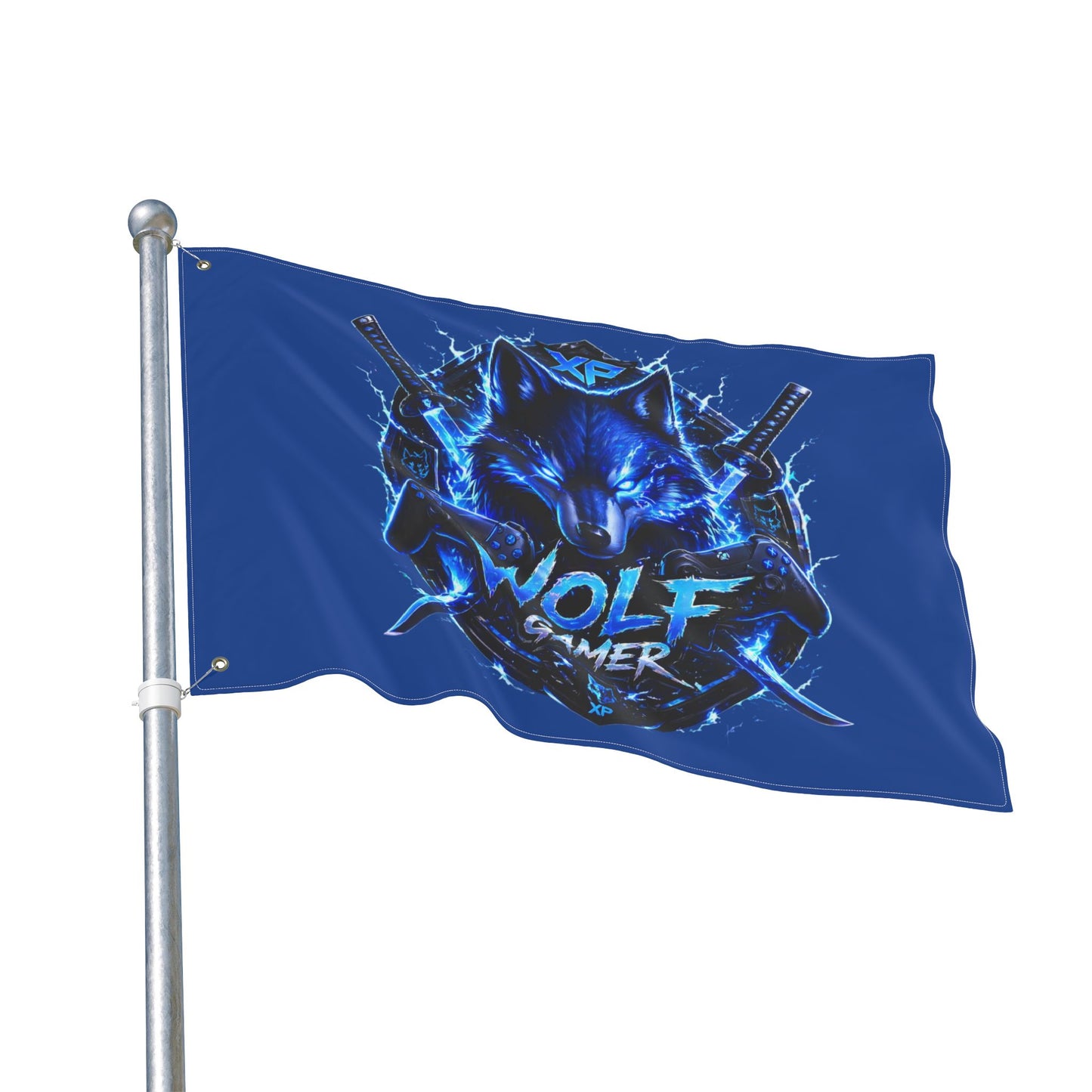 Gaming Wolf Flag — "XP Wolf Gamer" Double-Sided flag thunder wolf design