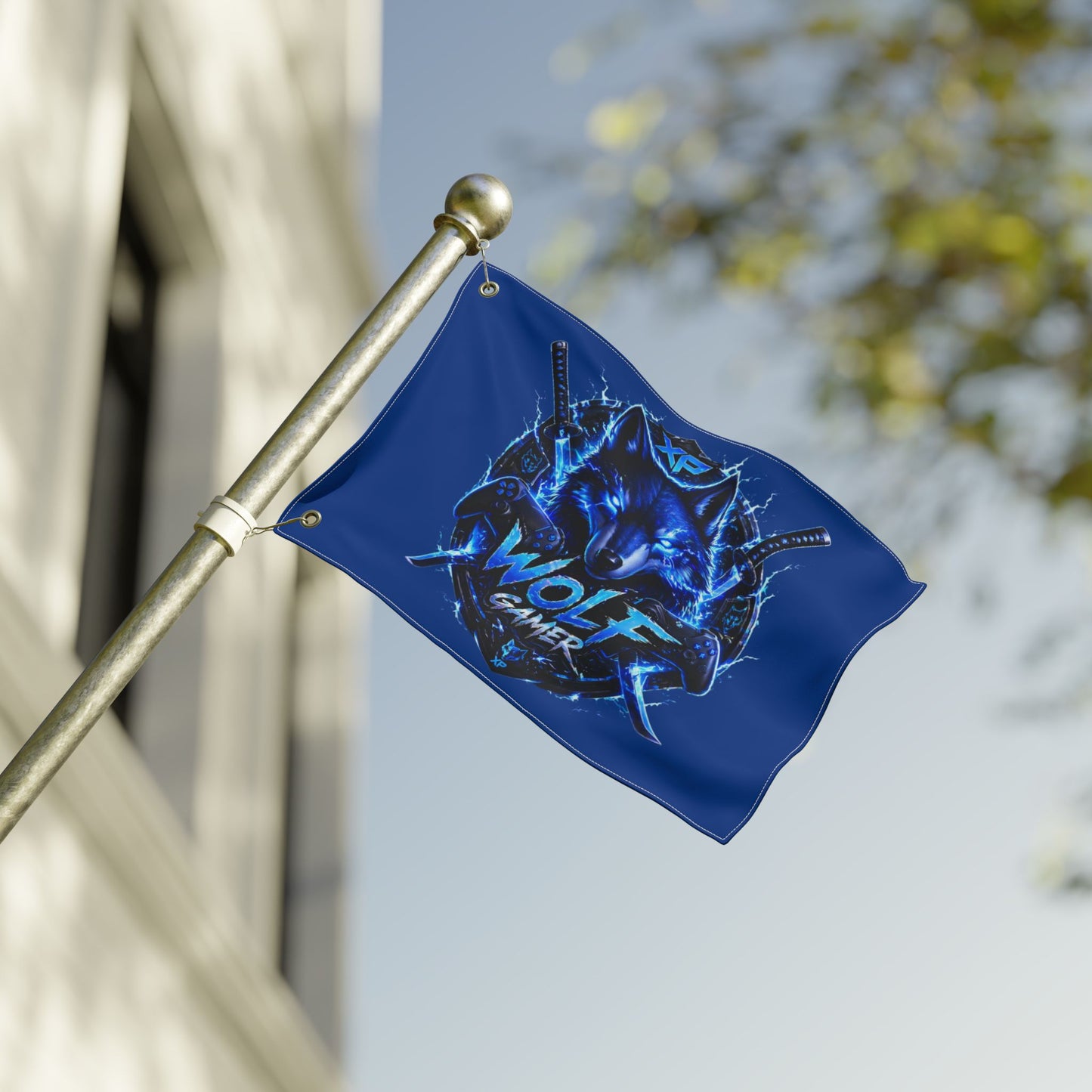 Gaming Wolf Flag — "XP Wolf Gamer" Double-Sided flag thunder wolf design