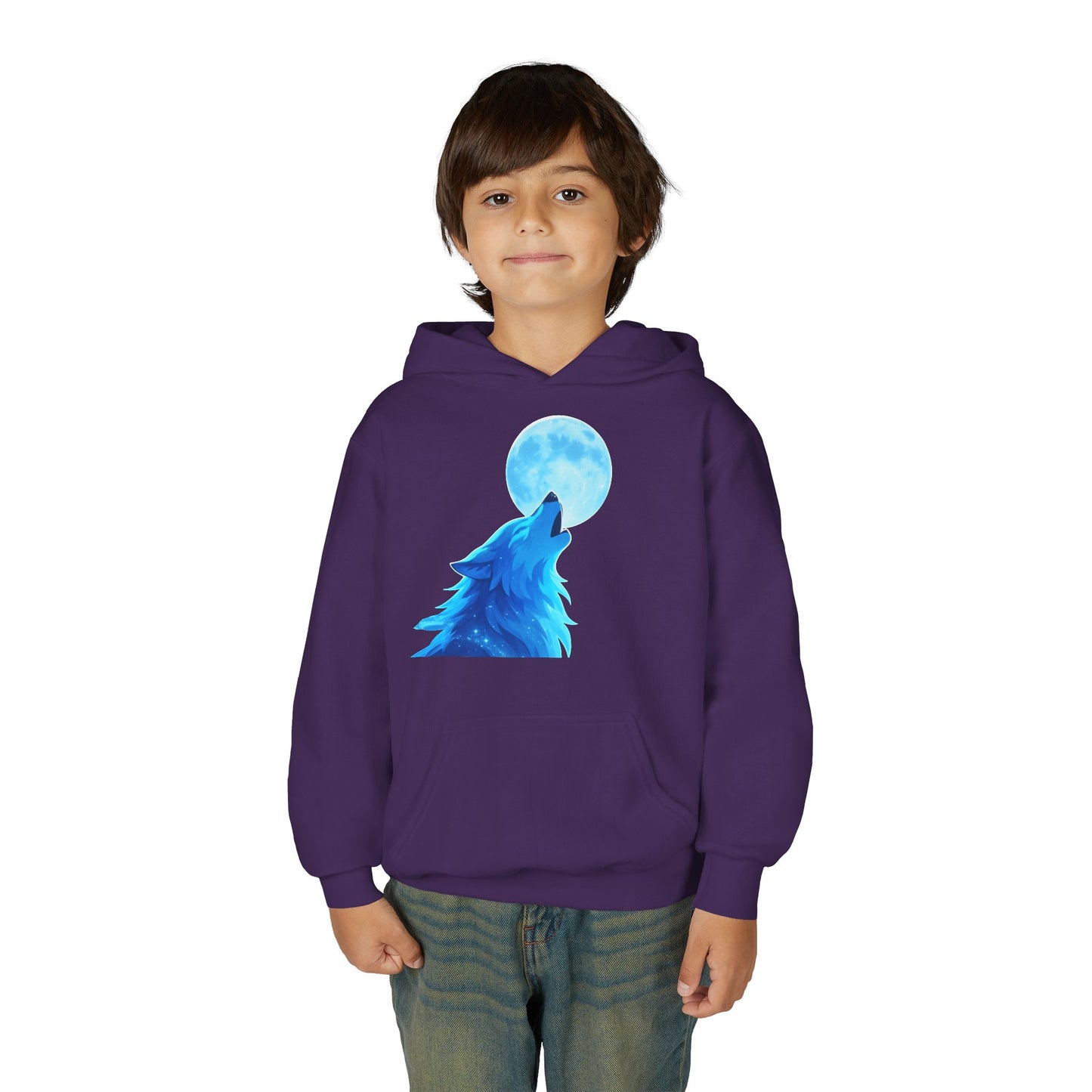Youth blue wolf moon Hooded Sweatshirt