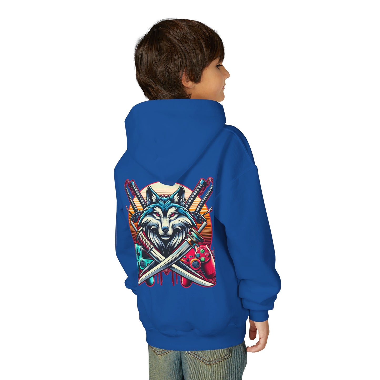 Youth blue wolf moon Hooded Sweatshirt