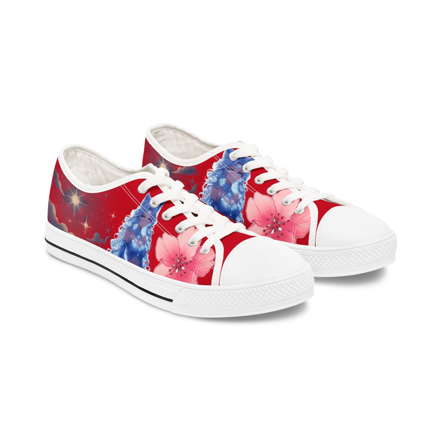 Sneakers - Cherry Blossom Blue Wolf Spirit Goddess Sparkle Star Dust