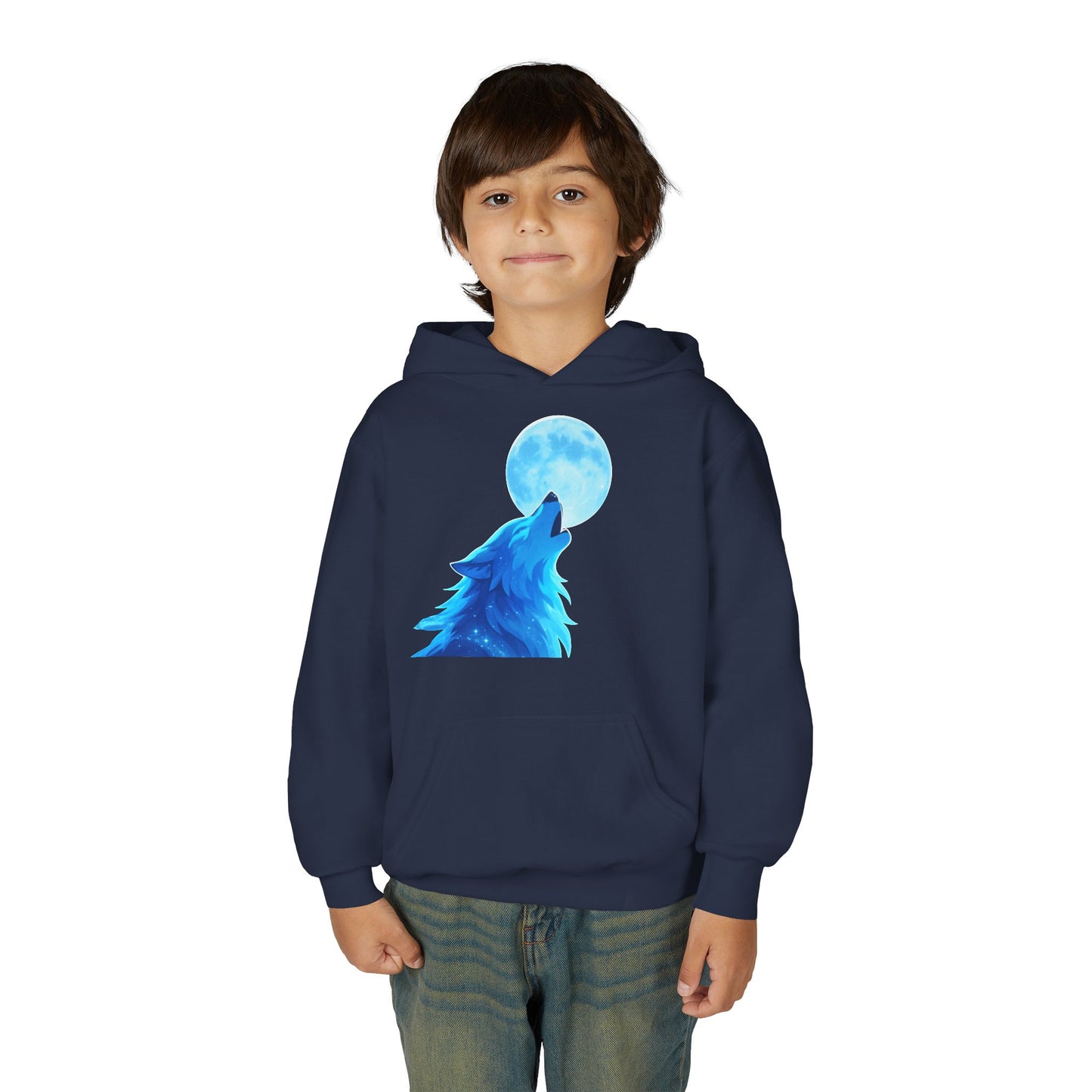 Youth blue wolf moon Hooded Sweatshirt