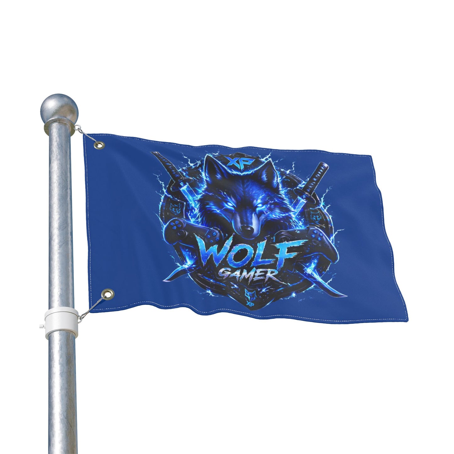 Gaming Wolf Flag — "XP Wolf Gamer" Double-Sided flag thunder wolf design
