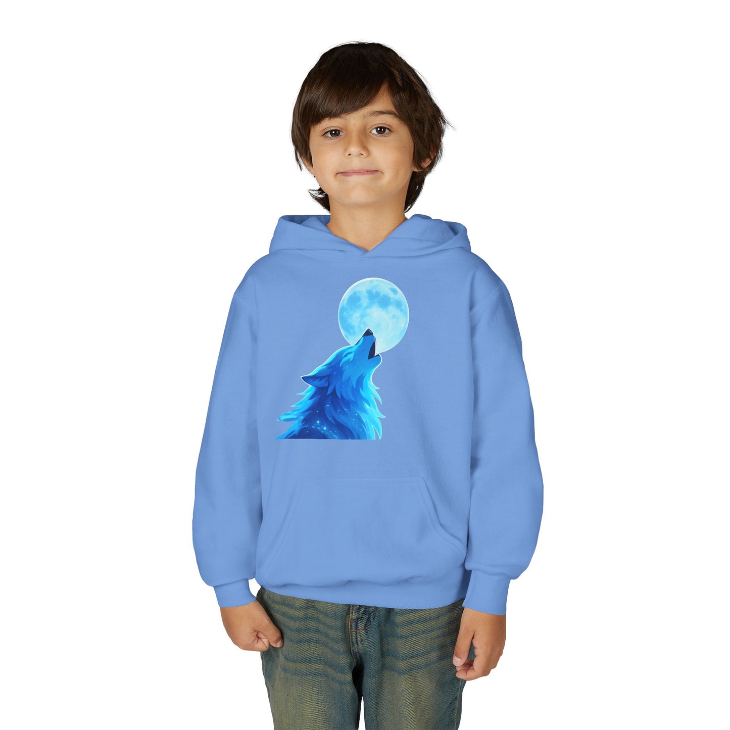 Youth blue wolf moon Hooded Sweatshirt